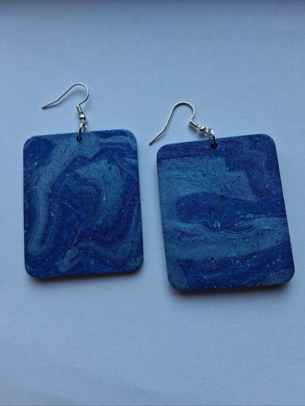 Blue Marble Square Drop Earrings - Women Jewelry